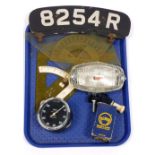 A Smiths car rev chronometric gauge, with chrome lever, motor cycle registration plate (8254R), Luca