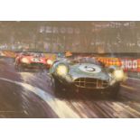 After Nicholas Watts, Aston Martin Victorious - Le Mans 1959, coloured print, signed by the artist,