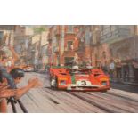 After Nicholas Watts, Targa Florio 1972, coloured print, signed by the artist, Arturo Merzario and S