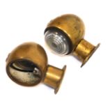 A pair of brass CAV wing mounted side lamps, for a vintage car.