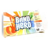 A Wii Band Hero Band Kit, including drum set, guitar controllers, microphone and game, boxed.