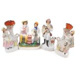 Four Victorian Staffordshire flat back figures, including a figure group of Tam O' Shanter and Soute