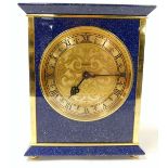 A Luxor simulated lapis lazuli and brass mantel clock, circular dial with chapter ring bearing Roman