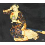 In the manner of Chen Yifei. Study of a Chinese woman in seated position holding fan, oil on board,