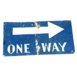 A 20thC painted tin 'One Way' sign, single sided, 31cm x 60cm. (AF)