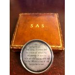 S.A.S. Interest. A circular medallion with the obverse cast SAS regimental badge with motto Who Dare