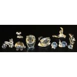 A group of Swarovski crystal and other animals, to include an owl, swan, snail, fox, etc. (some piec