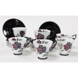 A Royal Albert Masquerade pattern porcelain part tea service, comprising six teacups, six saucers, a