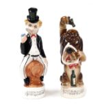 A mid century pottery musical decanter, It's a Dog's Life, showing a seated dog with a gun to its he