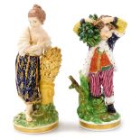 A pair of 19thC matched Bloor Derby figures, emblematic of the seasons and comprising a young boy in