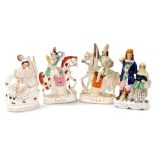 Four Victorian Staffordshire flat back figure groups, depicting War and Peace, 30.5cm and 28.5cm res