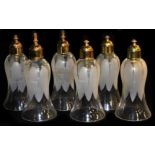 A set of six glass light shades, of flared slightly bulbous form, with acid etched decoration and gi