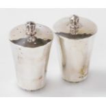 An Elizabeth II Scottish silver salt pot and pepper grinder, of cylindrical tapering form, Edinburgh