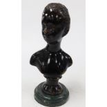 An early 20thC Continental bronze bust of a girl, raised on a green marble socle, 22cm high.