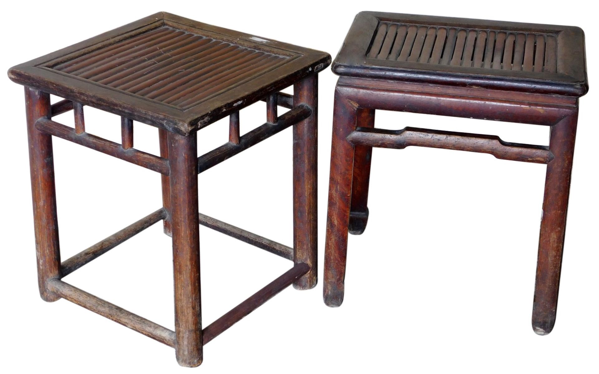 Two Chinese hardwood square occasional tables, 49cm and 45cm high.
