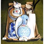 A group of transfer printed wares, to include a Fenton Old Foley ware vase, 30cm high, teapot, dinne