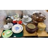 Various part tea and dinner wares, stoneware casserole dishes and covers, Midwinter Burslem leaf sha