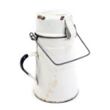 A 1940s/1950s white enamel billy can, 20cm high.