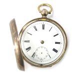 A Edward VII silver pocket watch, with white enamel Roman numeric dial and seconds dial, lacking han