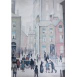 After Lowry. Street scene, print, 61cm x 41cm.