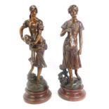 After Julien Causs (French, 1869-1914). A pair of late 19thC spelter figures, modelled as 'A La Font