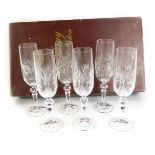 A cased set of six Bohemian crystal champagne flutes.