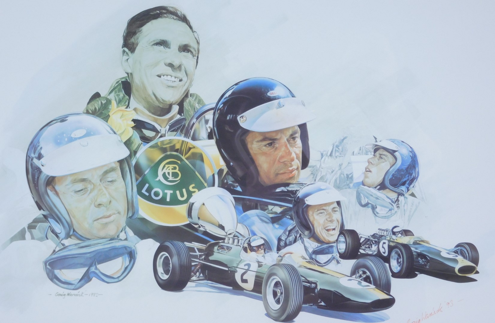 After Craig Warwick. Jim Clark 25th Anniversary motor racing print, 1968 - 1993, limited edition 357