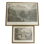 After Pollard. View of Barton Bridge, bookplate engraving, 16cm x 21cm, and another, Canal Company,