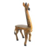 A carved and painted hardwood zebra seat, 61cm high.