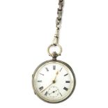 A George V silver pocket watch, with a white enamel Roman numeric dial, seconds counter with blue ha