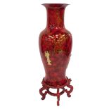 A Chinese pottery and shibayama vase, of baluster form, decorated with figures against a mottled red