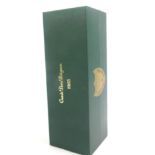 A Cuvee Dom Perignon 1985 bottle of champagne, in presentation case.