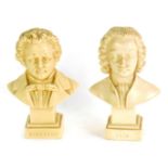 Two Italian plaster busts, modelled as Bach and Schubert, 11cm high.
