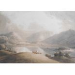 William Green (1760-1823). Grasmere with cattle across the lake, watercolour, attributed with typed