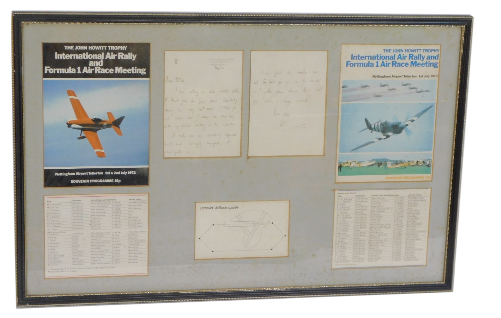 A framed aviation poster, relating to the John Howard Trophy International Air Rally and Formula 1 A