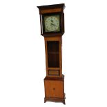 A Georgian oak and inlaid longcase clock, by R Camn of Stroud, square enamel dial with painted flora