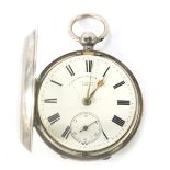 A Victorian silver pocket watch, by C Callow of Belfast, with a white enamel Roman numeric dial, wit