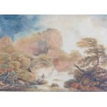 19thC School. Figures fishing on a rock, watercolour, unsigned, 31cm x 46cm.