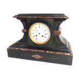 A late 19thC French black slate and marble mantel clock, circular dial, stamped Henry Marc Paris, Ro