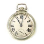 A Waltham USA stainless steel pocket watch, with a silvered Roman numeric dial with blue hands and s