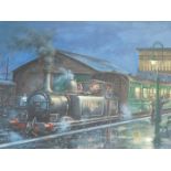Paul Thurston. The 32650 Locomotive at Rainy Station, oil on canvas, signed, 39cm x 49cm, framed.