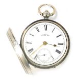 A Victorian AWW and Co Waltham Mass silver pocket watch, with white enamel dial, gold hands and seco