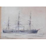 WM Thomas of Rochester (19thC). Penelope ship, watercolour, unsigned, labelled verso, 8cm x 9cm.