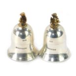 Two silver tooth fairy bells, H Brothers Birmingham 1993, 1.14oz, boxed. (2)