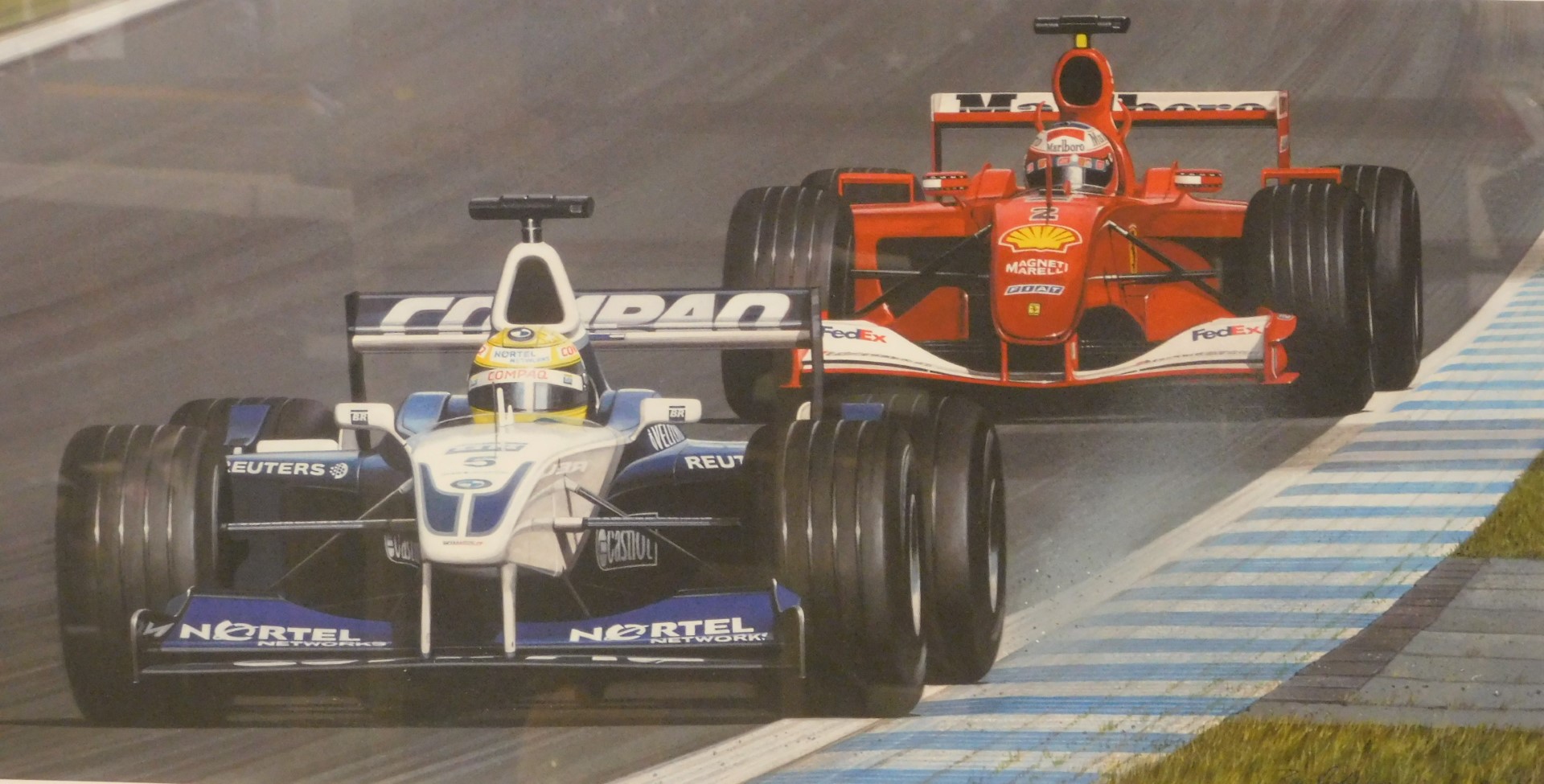 Ray Goldsbrough. Three Times a Winner, depicting Ralph Schumacher winning his third Grand Prix 2001,