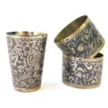 A Russian Soviet era silver beaker, with niello floral and fruit decoration, bearing stamps to under