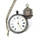 A George V silver half hunter pocket watch, with a white enamel Roman numeric dial with seconds coun