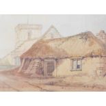 Samuel Prout (1783-1852). Cottage before church, watercolour, signed, Christies April 22nd 1969 with