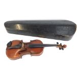 A two piece split back violin, bearing label for De Giovanni Paolo Grancinoro, Special Orchestra Vio
