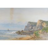 William Henry Vernon (1820-1909). Seascape, boat on the rocks with figures on a path, watercolour, s